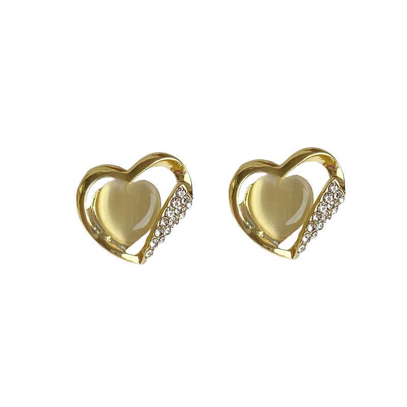 Fashion Rhinestone Heart Opal Stud Earrings