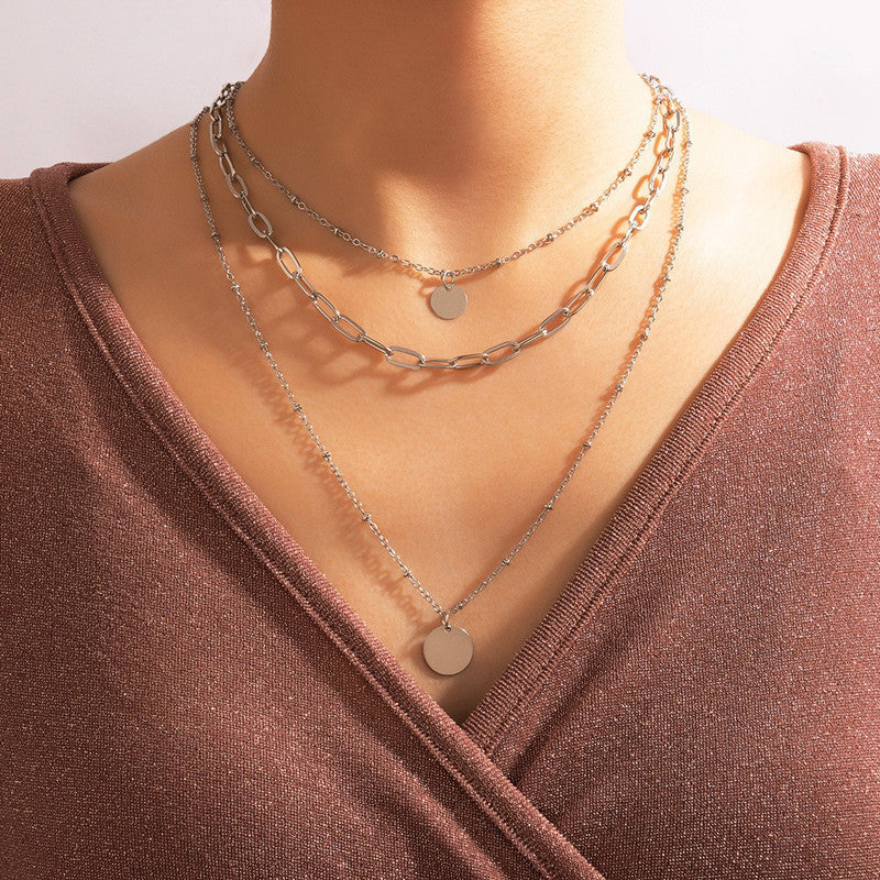 Geometric Pendant Round Three layer Necklace