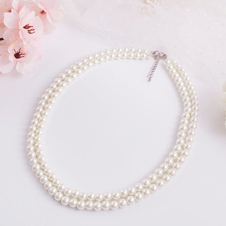 Double Layered Glass Pearl Statement Necklace Wedding Bride