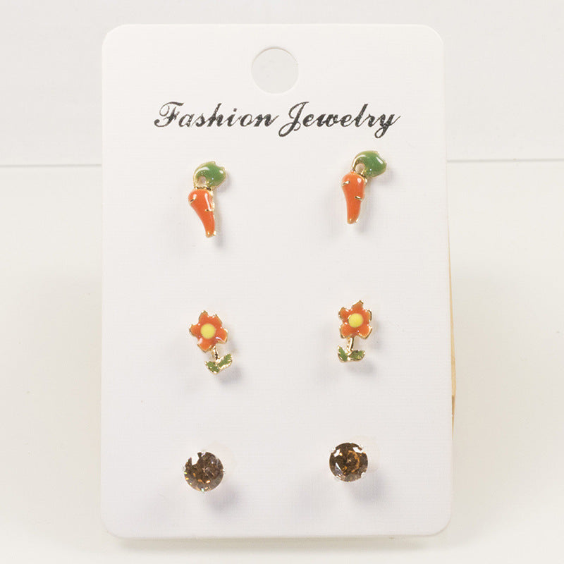 Carrot flower stud earrings set