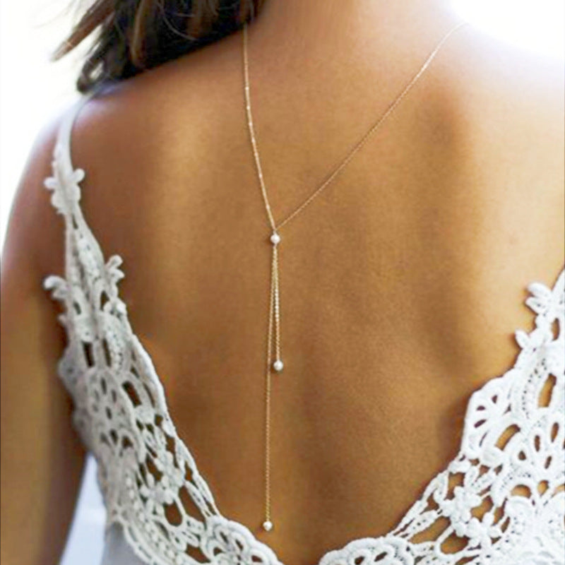 Sexy Bridal Back Pearl Drop Necklace