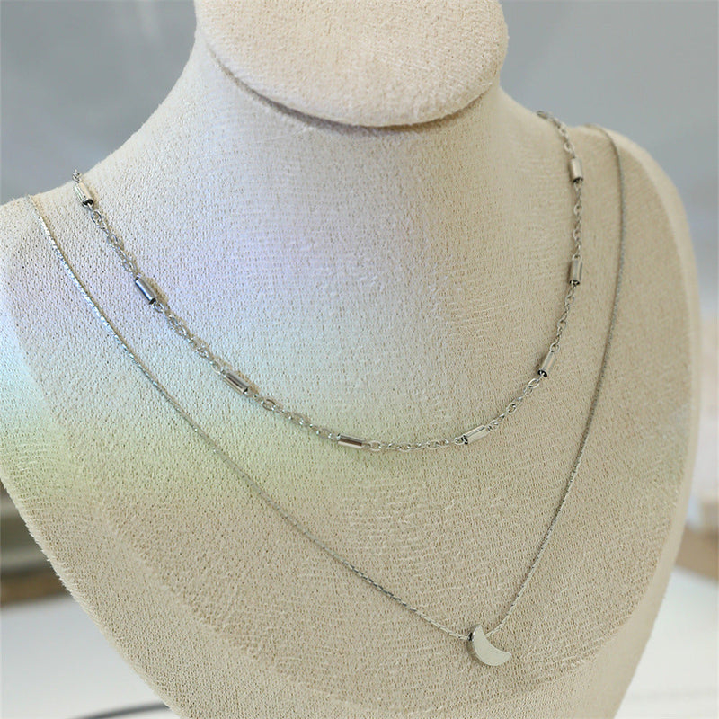 Layered Crescent Pendant Necklace Jewelry