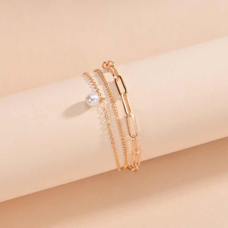 Paper Clip Anklet Chain Imitation Pearl Pendant Anklet Jewelry