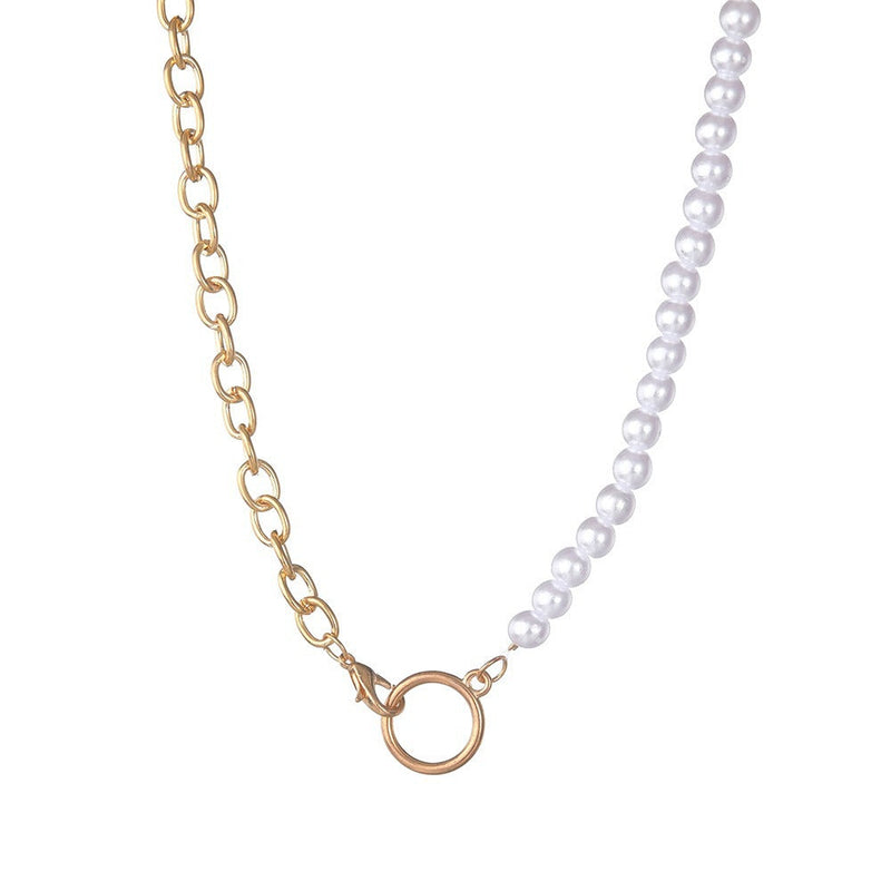 Baroque Pearl Half Pearl Half Chain Necklace