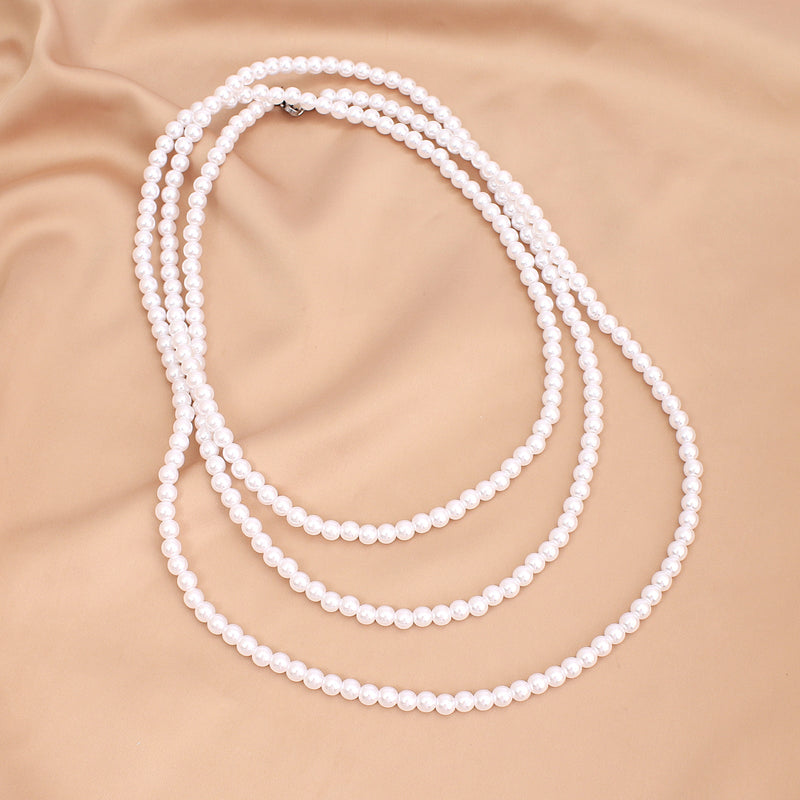 Layer Long Round Pearl Chain Pearl Necklace