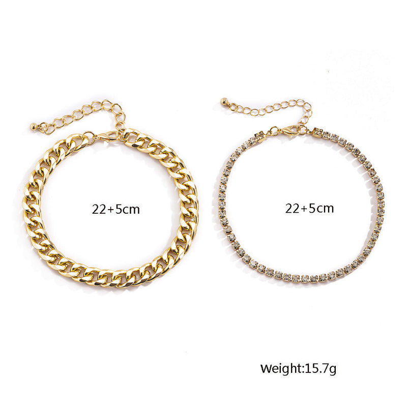 Cuban Tennis Chain Bracelet Anklet Set