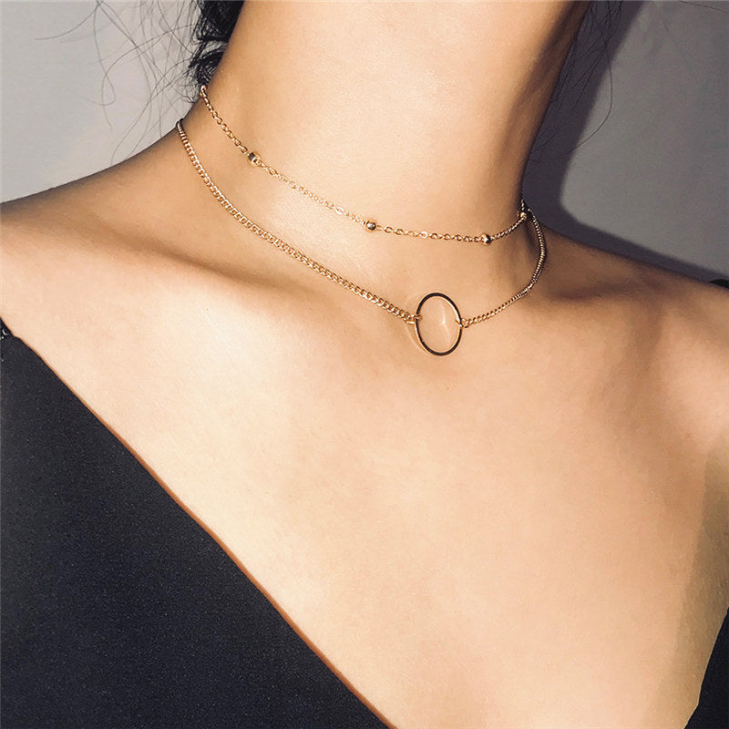 Modern Choker Necklace Two Layers