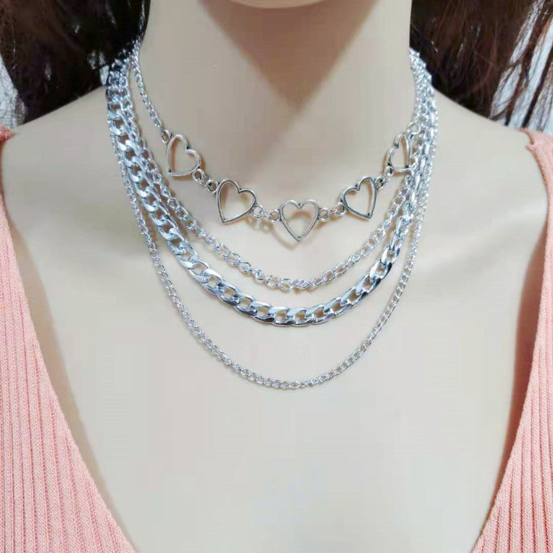Geometric Chain Choker Necklace Hollow Heart