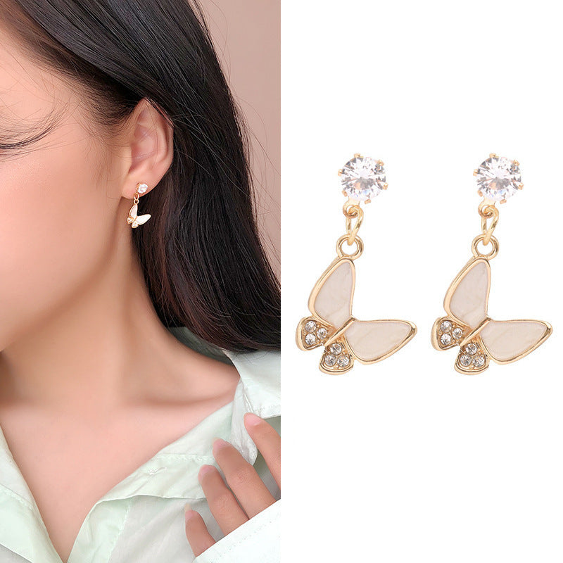 Butterfly Pendant White Crystal Hoop Jewelry Earrings