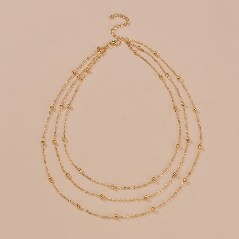 Ball Bead Chain Triple Strand Layer Necklace