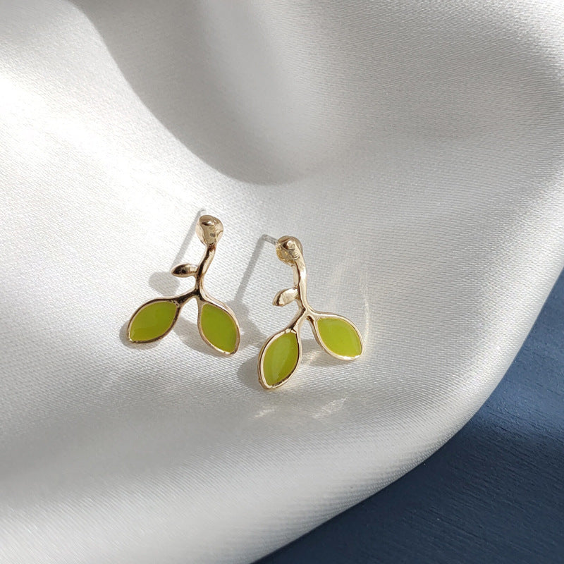 Green Enamel leaf Earring