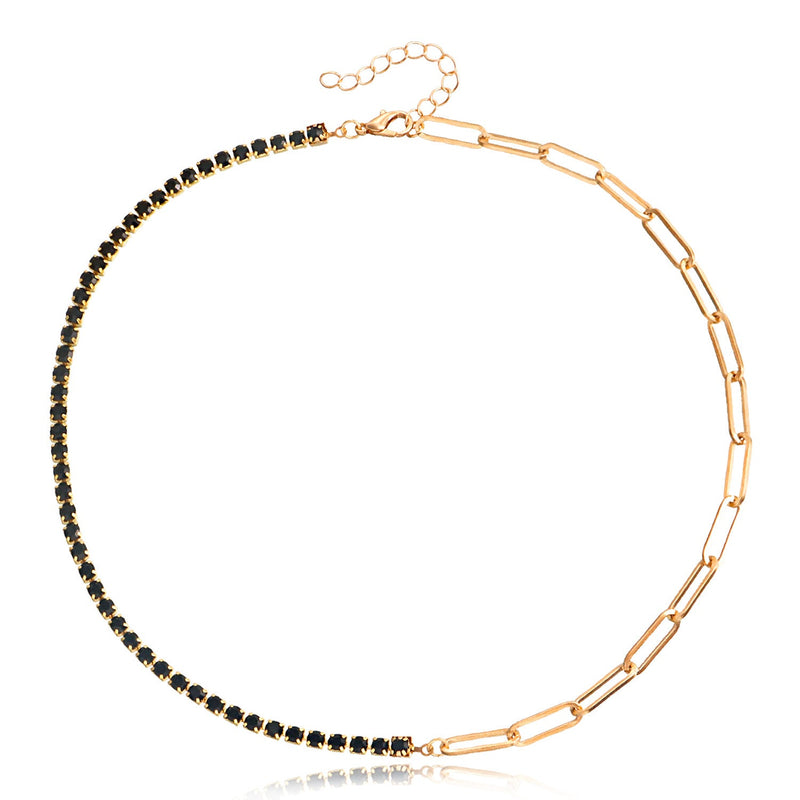 Paper Clip Chain with Colorful Zirconia Tennis Necklace