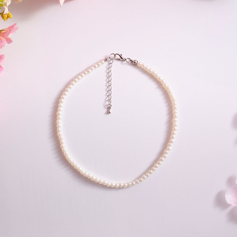 White Pearl Necklace Round Beads Imitation Pearls Choker