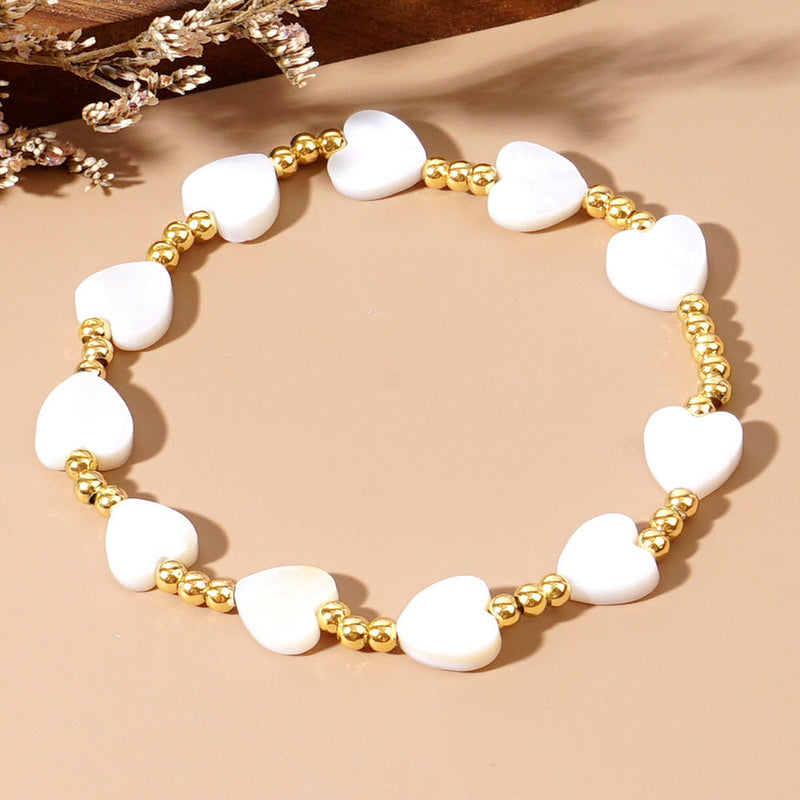 Bohemian Peach Shell Heart Bracelet