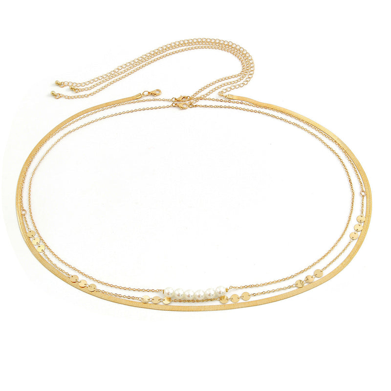 Sexy Imitated Pearl Flat Snake Waist Chains