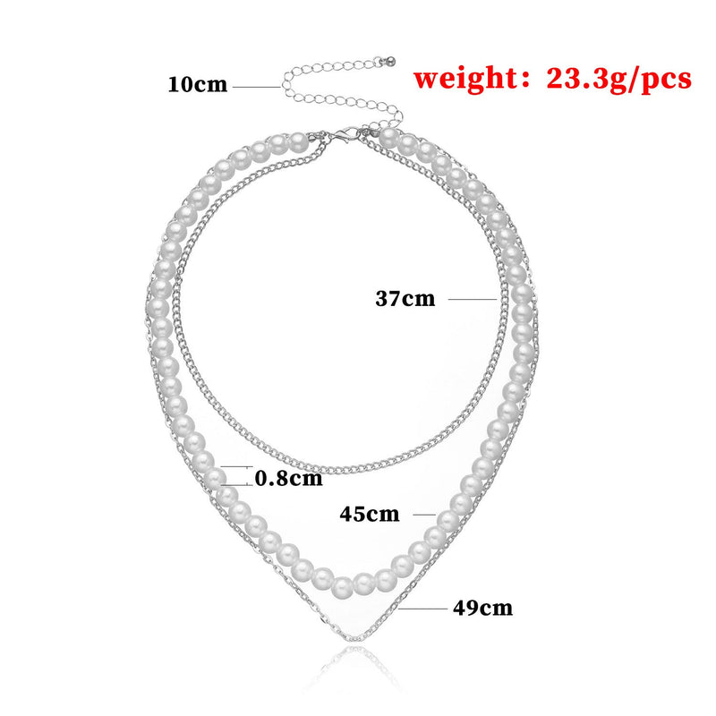 Layer Pearl Chain Choker Necklace Vintage