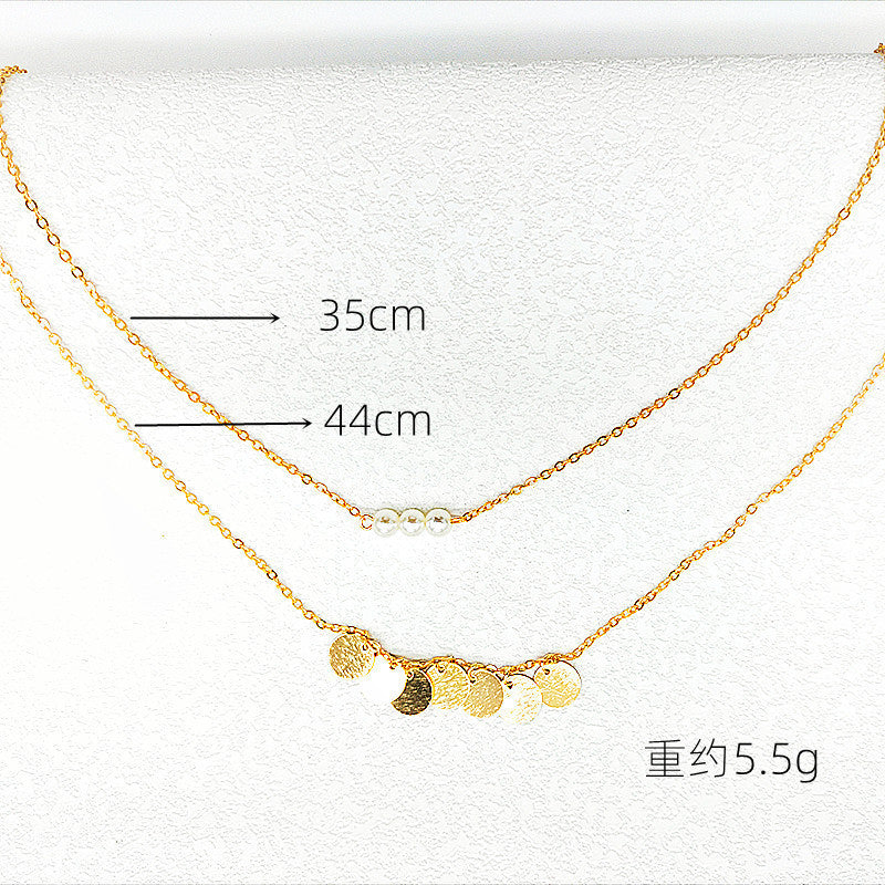Round Coin Pearls Pendant Chain Necklaces
