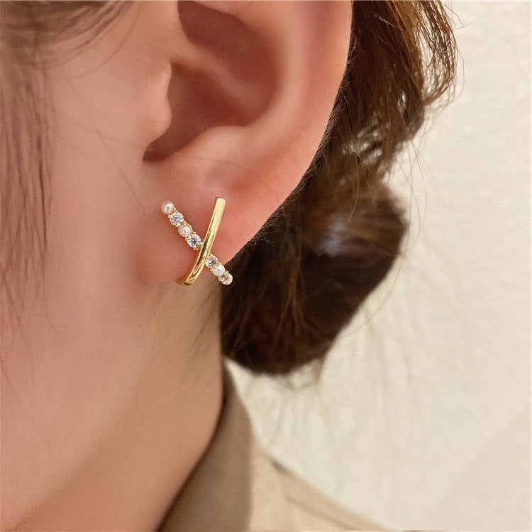 X Cross Pearl Earrings