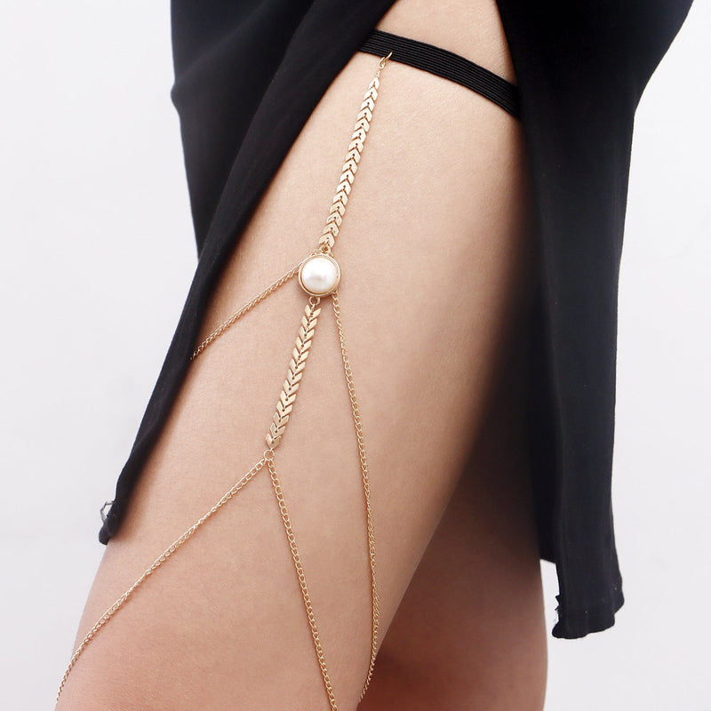 Summer Bohemian Pearl Multilayer Leg Chain Thigh Chain Body Jewelry