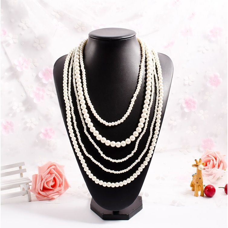 Multi-Layer Glass Pearl Sweater Necklace