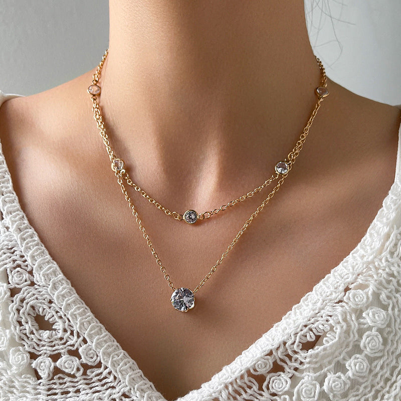 Simple Bead Layer Chain Zircon Choker Necklace