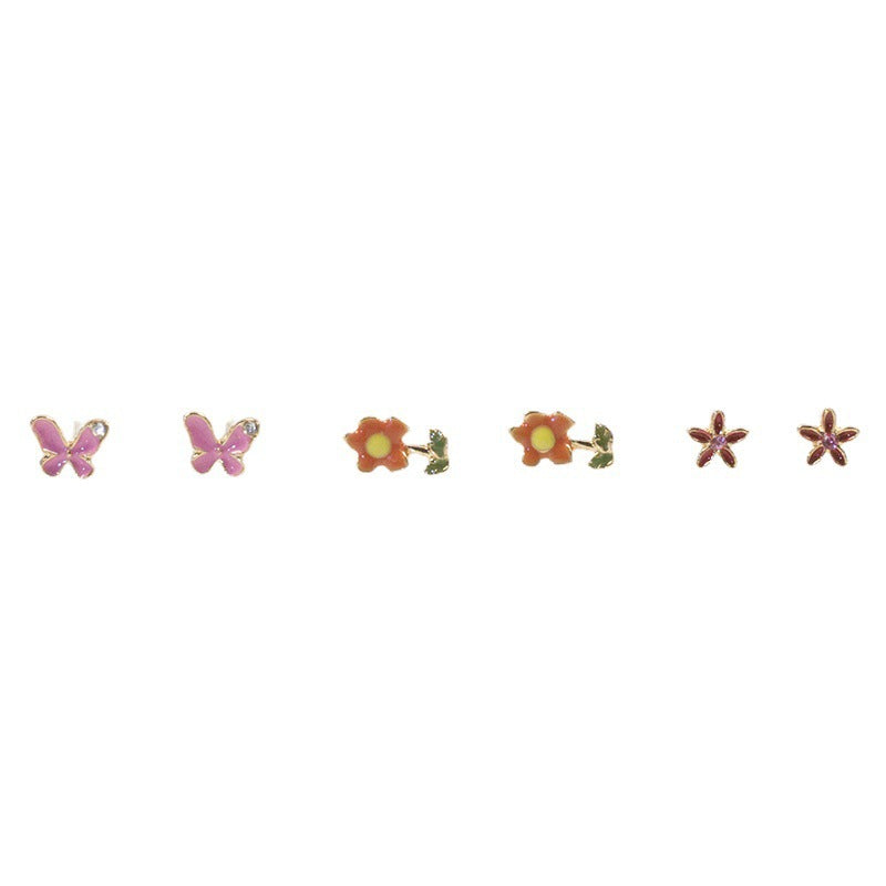 Fashion Butterfly flower stud earrings set