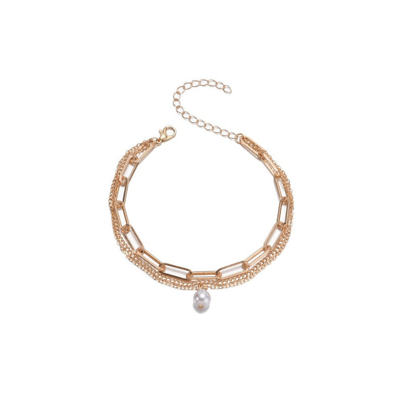 Paper Clip Anklet Chain Imitation Pearl Pendant Anklet Jewelry