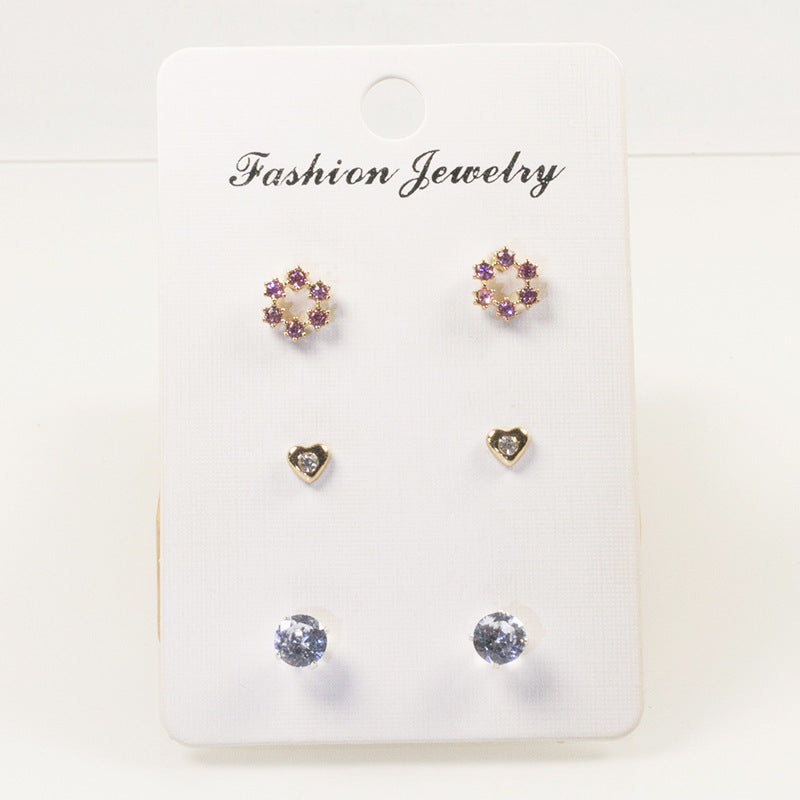 Heart Zircon Flower Earring Sets