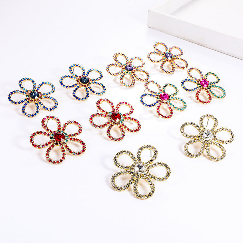 Colorful Rhinestone Crystal Flower Earrings