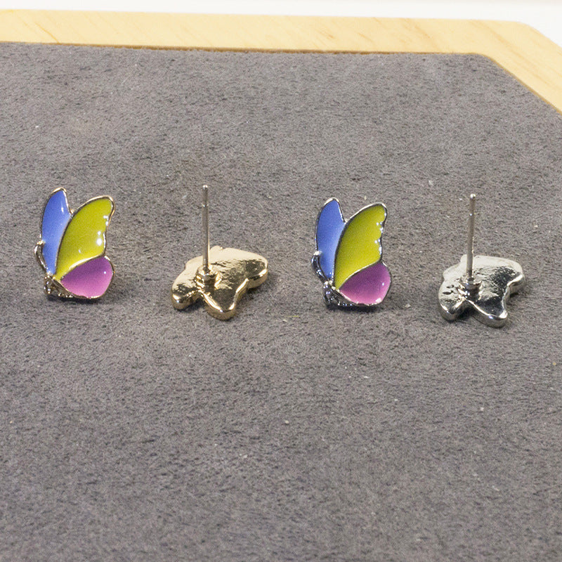 Butterfly four-leaf clover stud earrings set