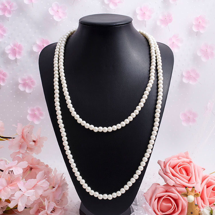 Layers White Glass Pearl Costume Strand Collar Necklace