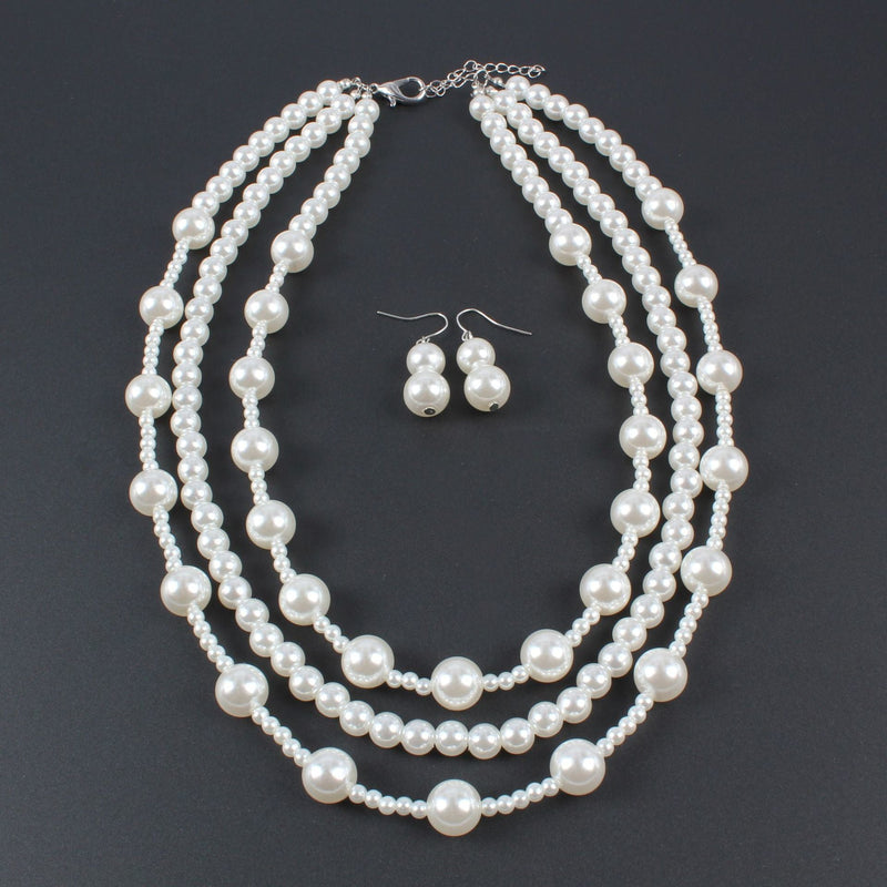 White Pearl Necklace Simple Imitation Pearl Necklace Jewelry Set