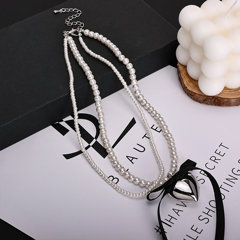 Multi-layer love Pearl Bow Necklace