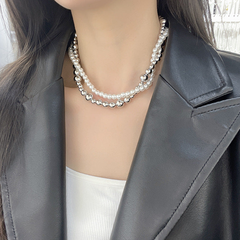 Imitation Pearl Wrapped Necklace Double Layer