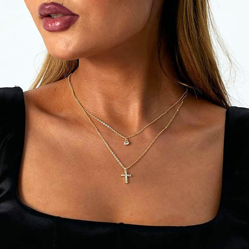 Multi-Layer Cross Necklace with Zircon