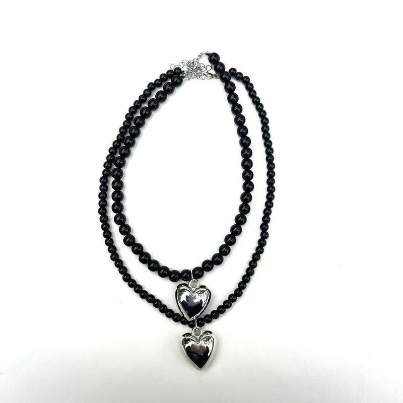 Peach Heart Black Bead Necklaces
