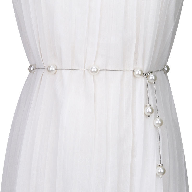 Fashion Pearl Decorative Metal Waist Chain Waist Belt for Dress