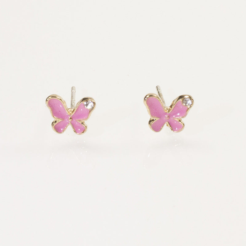 Enamel Pink Butterfly Stud Earrings