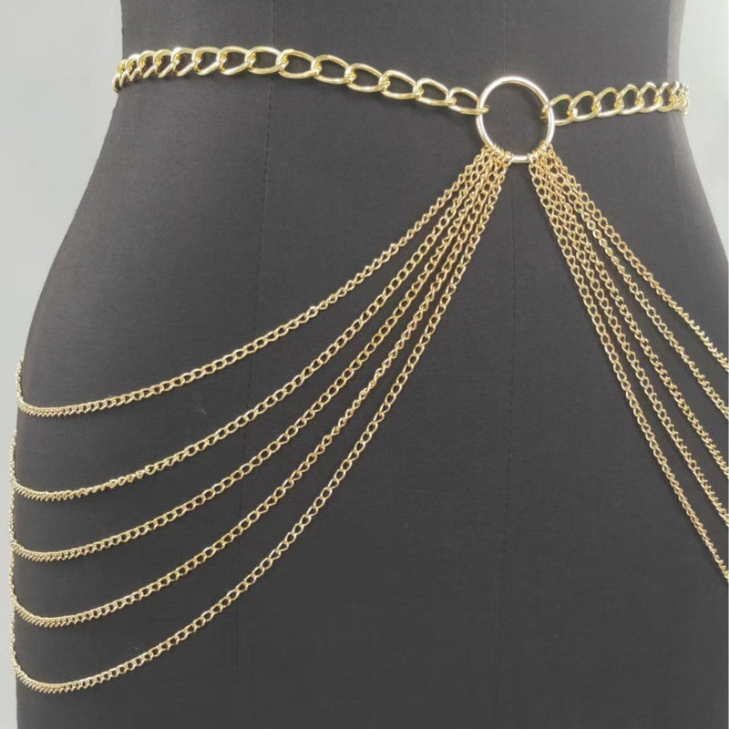 Sexy Beach Bikini Thin Belly Chain Simple Geometric Exaggerated Fringe Waist Chain