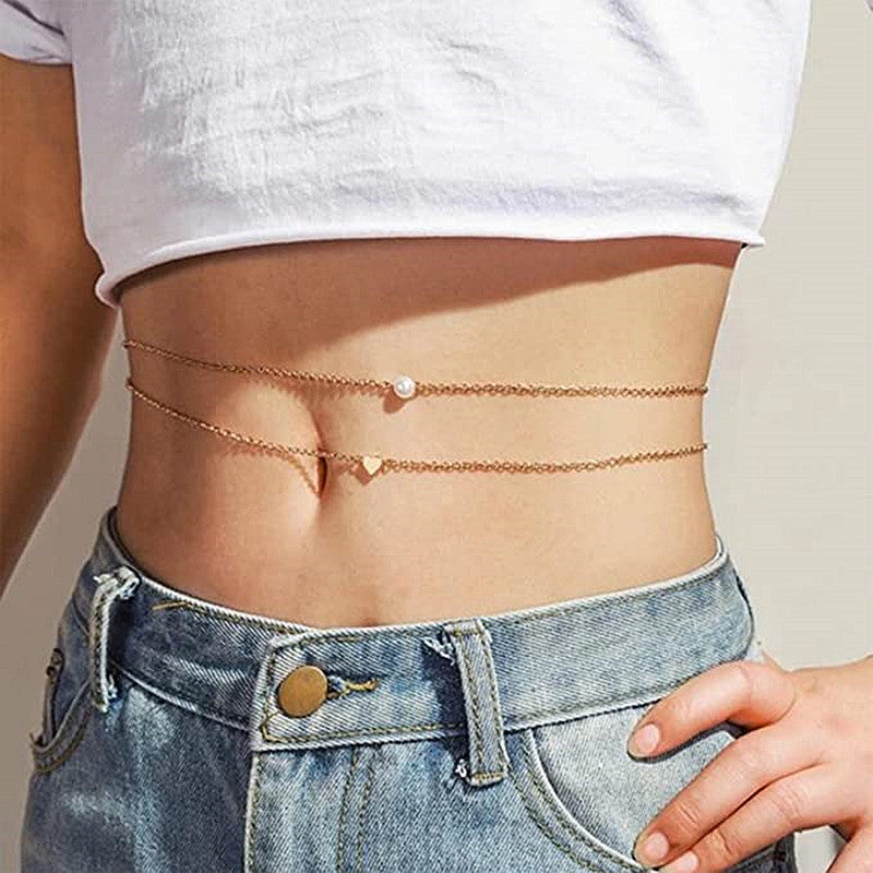Double Layered Heart Charm Pearl Waist Chain