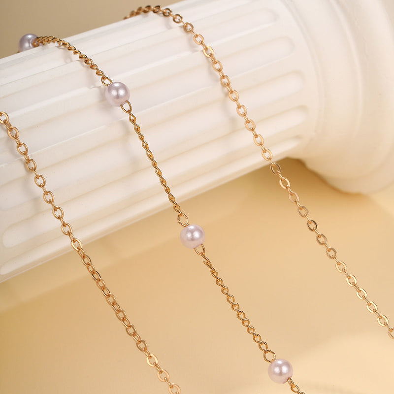 Alloy Heart Necklace Double Layer Fashion Chain Pearl Necklace