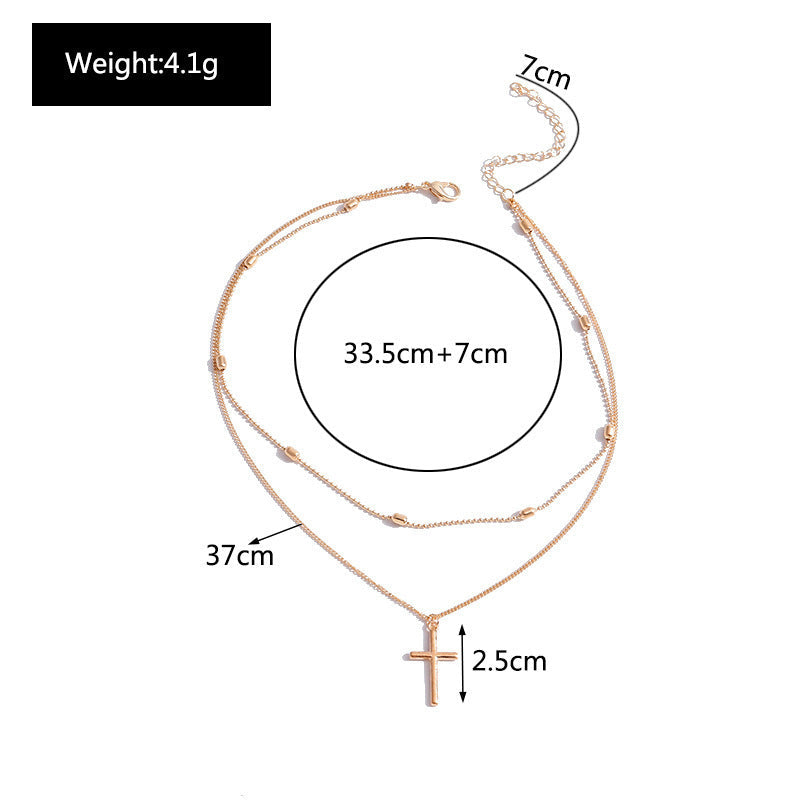 Double Layers Necklace for Women Cross Pendant