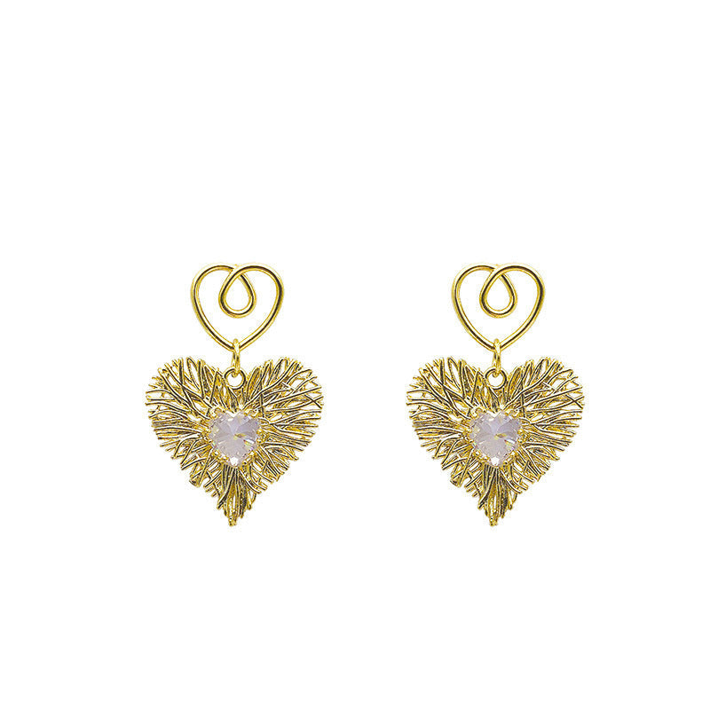 Crystal Rhinestone Heart Shaped Drop Earrings