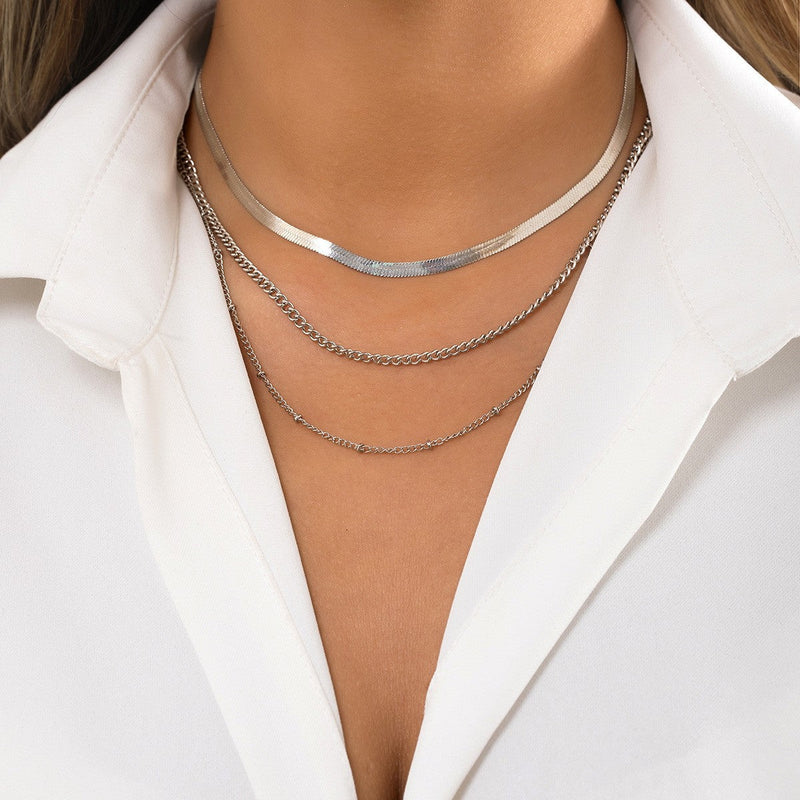Chain Choker Necklace Gold Silver Plated Three Link Chains Layer Jewelry