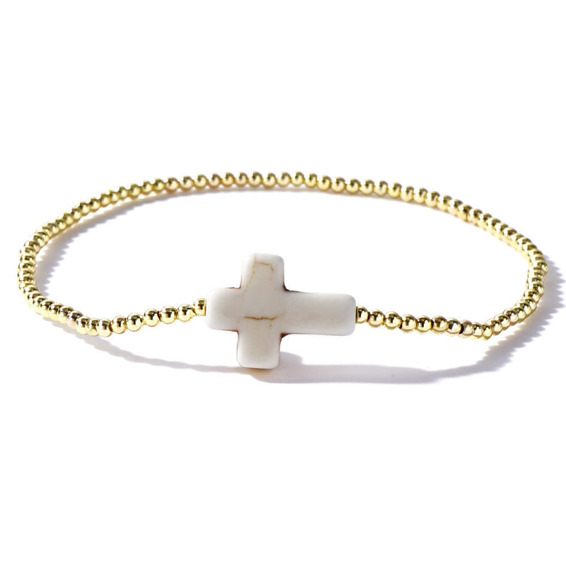 Bohemian Bead String Natural Stone Cross Bracelet