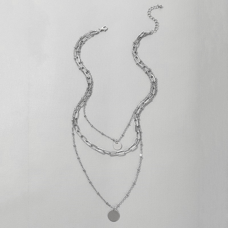 Geometric Pendant Round Three layer Necklace
