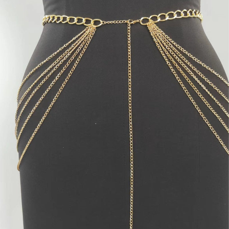 Sexy Beach Bikini Thin Belly Chain Simple Geometric Exaggerated Fringe Waist Chain
