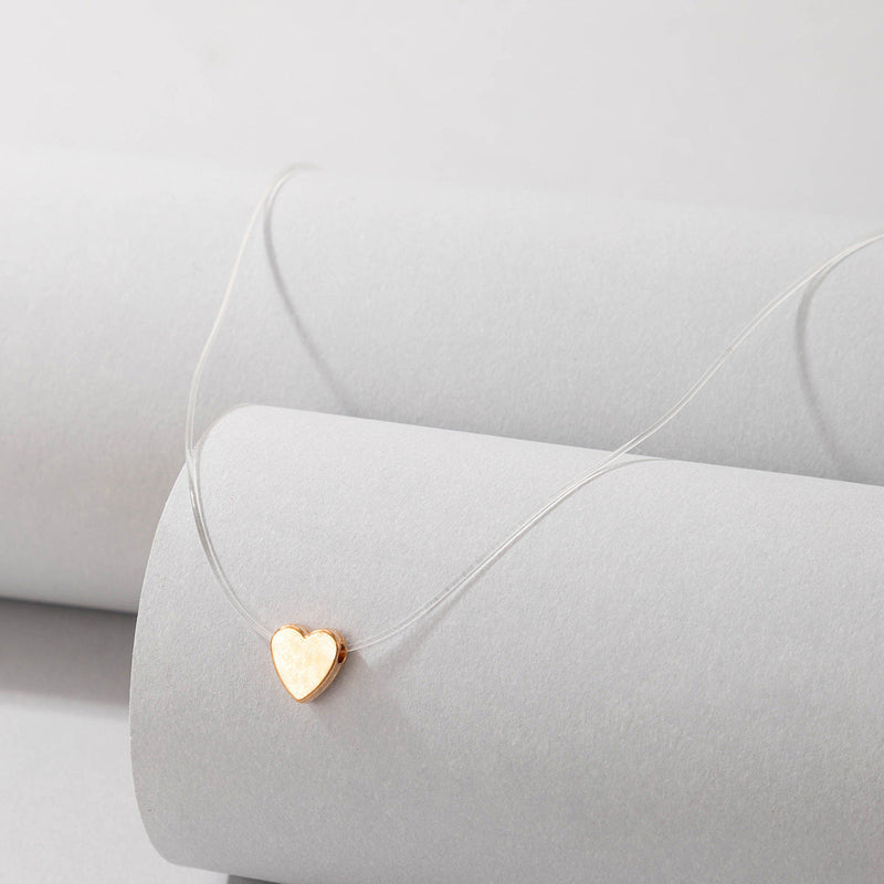 Fishing Line Chain Heart Pendant Choker Necklace