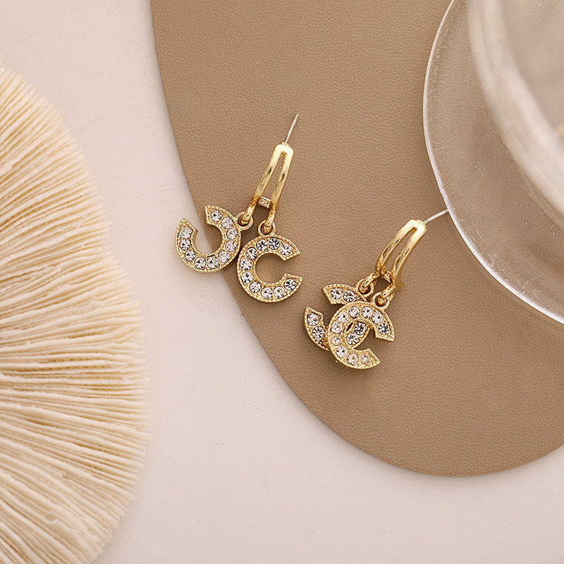 Double C Letter Rhinestone Earrings