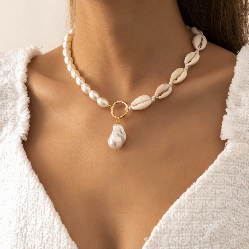 Handmade Women Pearl Necklace Natural Shell Necklace Jewelry